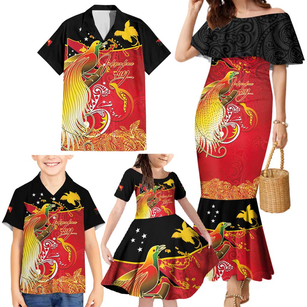 Papua New Guinea Independence Day Family Matching Mermaid Dress and Hawaiian Shirt Happy Anniversary 50th Bird-of-paradise Melanesian Tattoos - Polynesian Pride