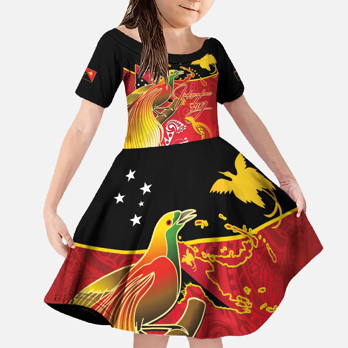 Papua New Guinea Independence Day Family Matching Off The Shoulder Long Sleeve Dress and Hawaiian Shirt Happy Anniversary 50th Bird-of-paradise Melanesian Tattoos - Polynesian Pride
