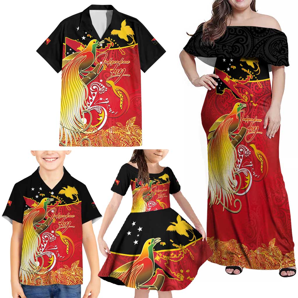 Papua New Guinea Independence Day Family Matching Off Shoulder Maxi Dress and Hawaiian Shirt Happy Anniversary 50th Bird-of-paradise Melanesian Tattoos - Polynesian Pride