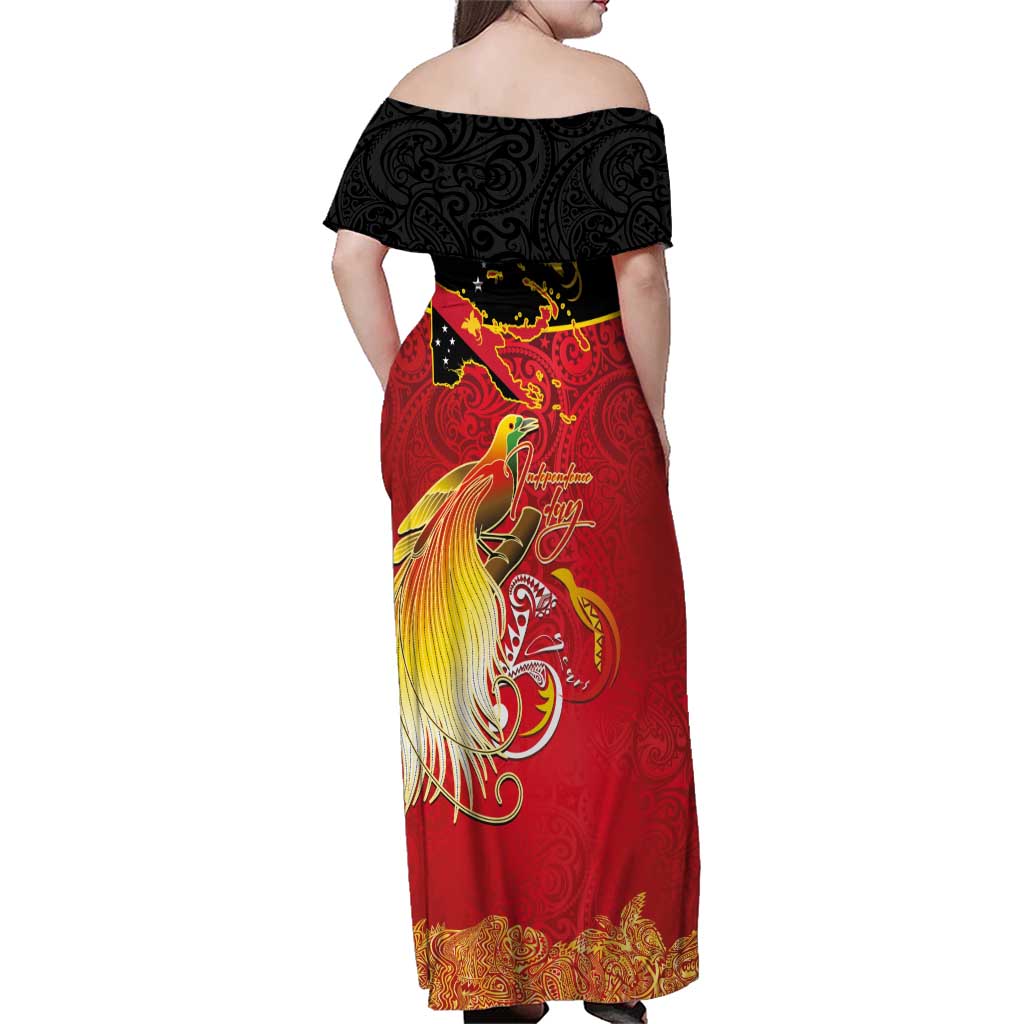 Papua New Guinea Independence Day Family Matching Off Shoulder Maxi Dress and Hawaiian Shirt Happy Anniversary 50th Bird-of-paradise Melanesian Tattoos - Polynesian Pride