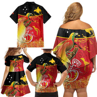 Papua New Guinea Independence Day Family Matching Off Shoulder Short Dress and Hawaiian Shirt Happy Anniversary 50th Bird-of-paradise Melanesian Tattoos - Polynesian Pride