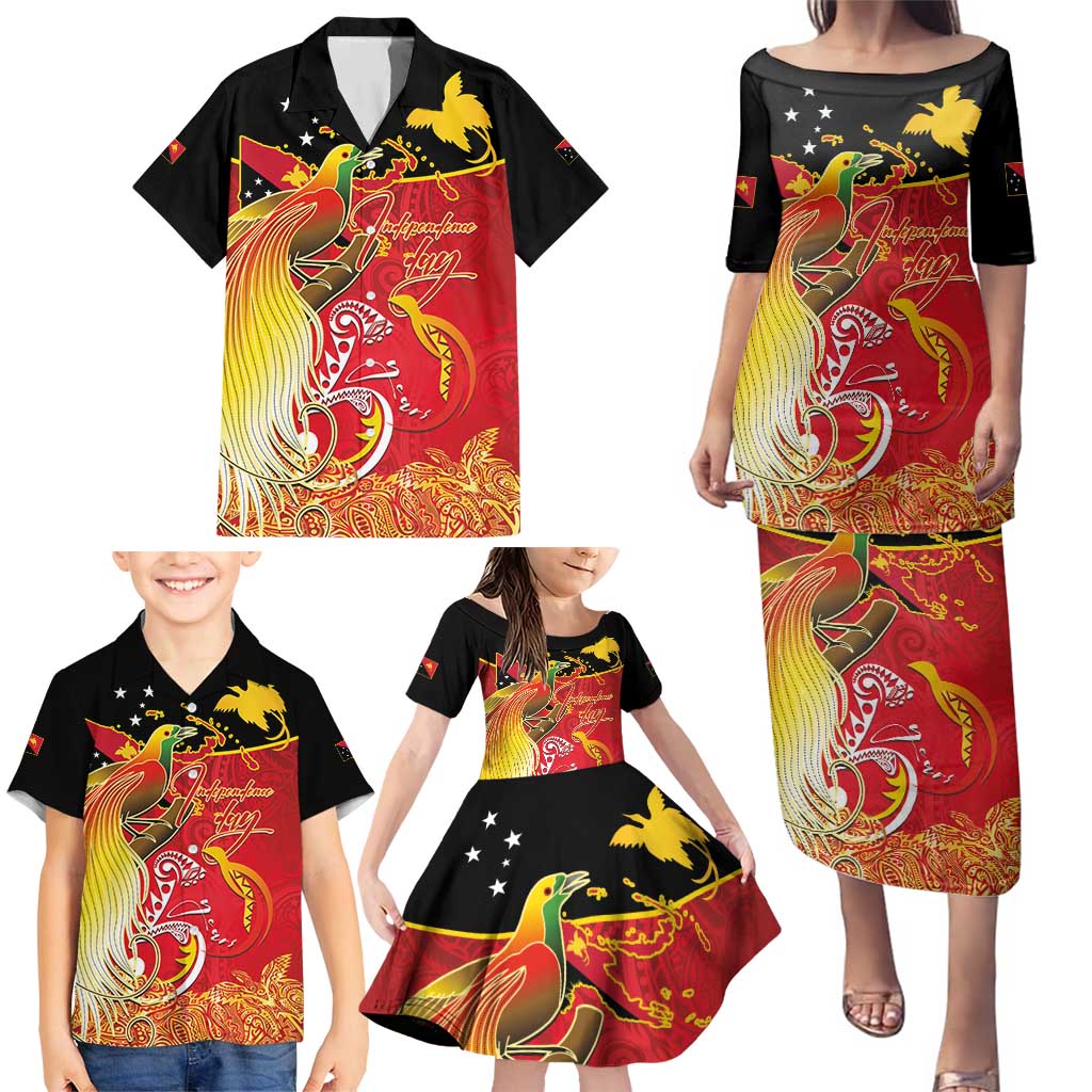 Papua New Guinea Independence Day Family Matching Puletasi and Hawaiian Shirt Happy Anniversary 50th Bird-of-paradise Melanesian Tattoos - Polynesian Pride