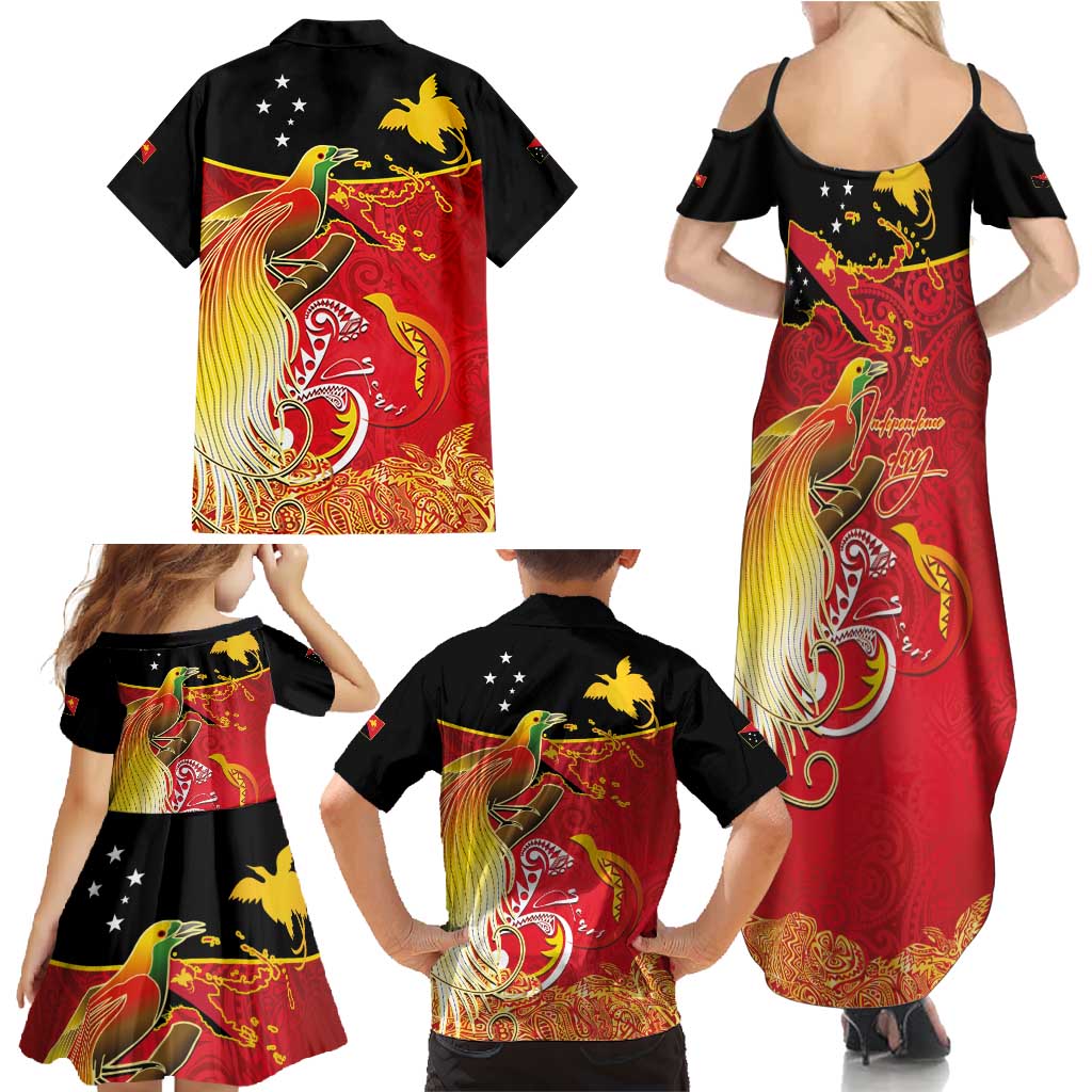 Papua New Guinea Independence Day Family Matching Summer Maxi Dress and Hawaiian Shirt Happy Anniversary 50th Bird-of-paradise Melanesian Tattoos - Polynesian Pride