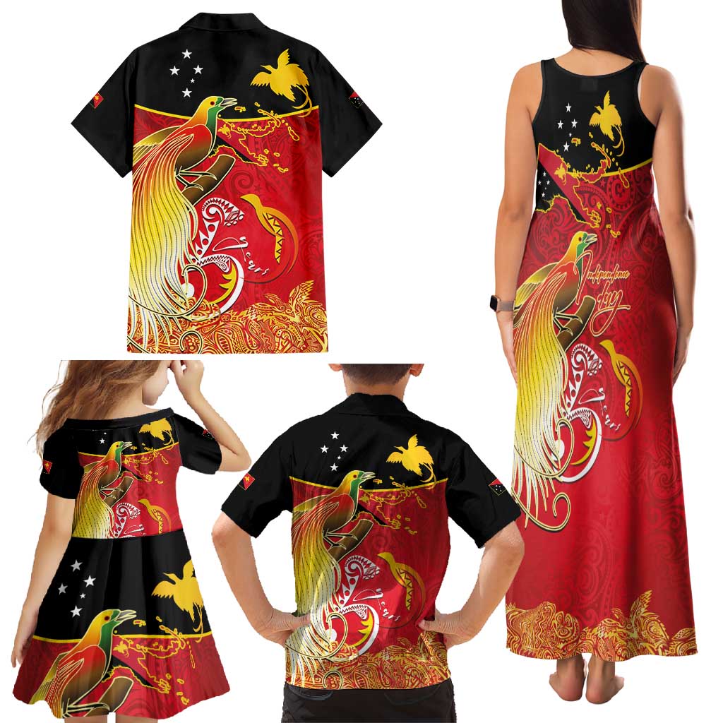 Papua New Guinea Independence Day Family Matching Tank Maxi Dress and Hawaiian Shirt Happy Anniversary 50th Bird-of-paradise Melanesian Tattoos - Polynesian Pride