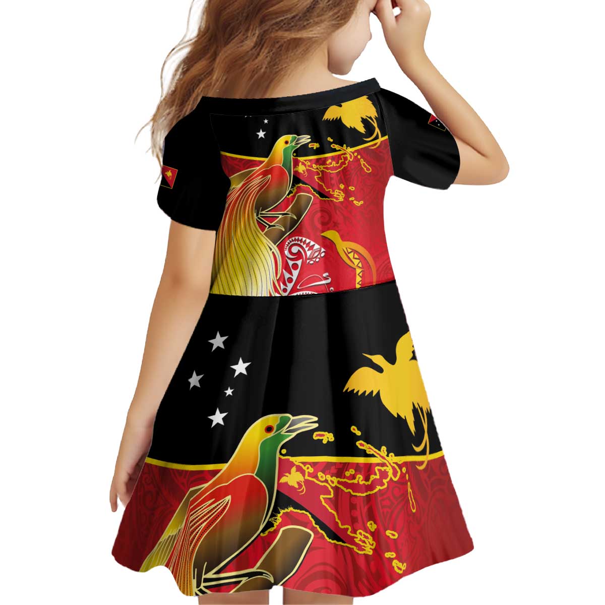 Papua New Guinea Independence Day Kid Short Sleeve Dress Happy Anniversary 50th Bird-of-paradise Melanesian Tattoos - Polynesian Pride