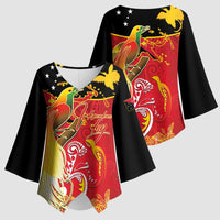 Papua New Guinea Independence Day Kimono Sleeve Blouse Happy Anniversary 50th Bird-of-paradise Melanesian Tattoos - Polynesian Pride