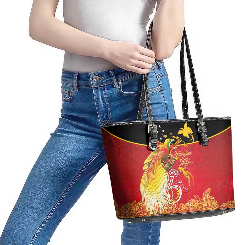 Papua New Guinea Independence Day Leather Tote Bag Happy Anniversary 50th Bird-of-paradise Melanesian Tattoos - Polynesian Pride