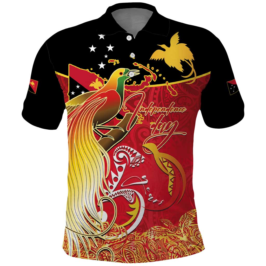 Papua New Guinea Independence Day Polo Shirt Happy Anniversary 50th Bird-of-paradise Melanesian Tattoos - Polynesian Pride