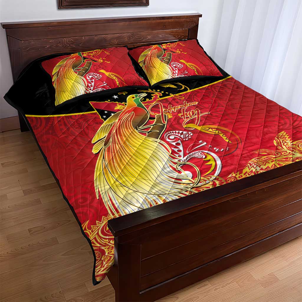 Papua New Guinea Independence Day Quilt Bed Set Happy Anniversary 50th Bird-of-paradise Melanesian Tattoos - Polynesian Pride