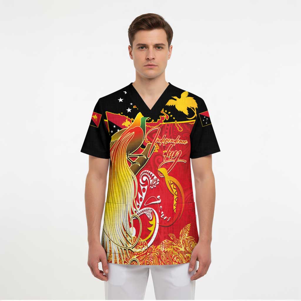 Papua New Guinea Independence Day Scrub Top Happy Anniversary 50th Bird-of-paradise Melanesian Tattoos - Polynesian Pride