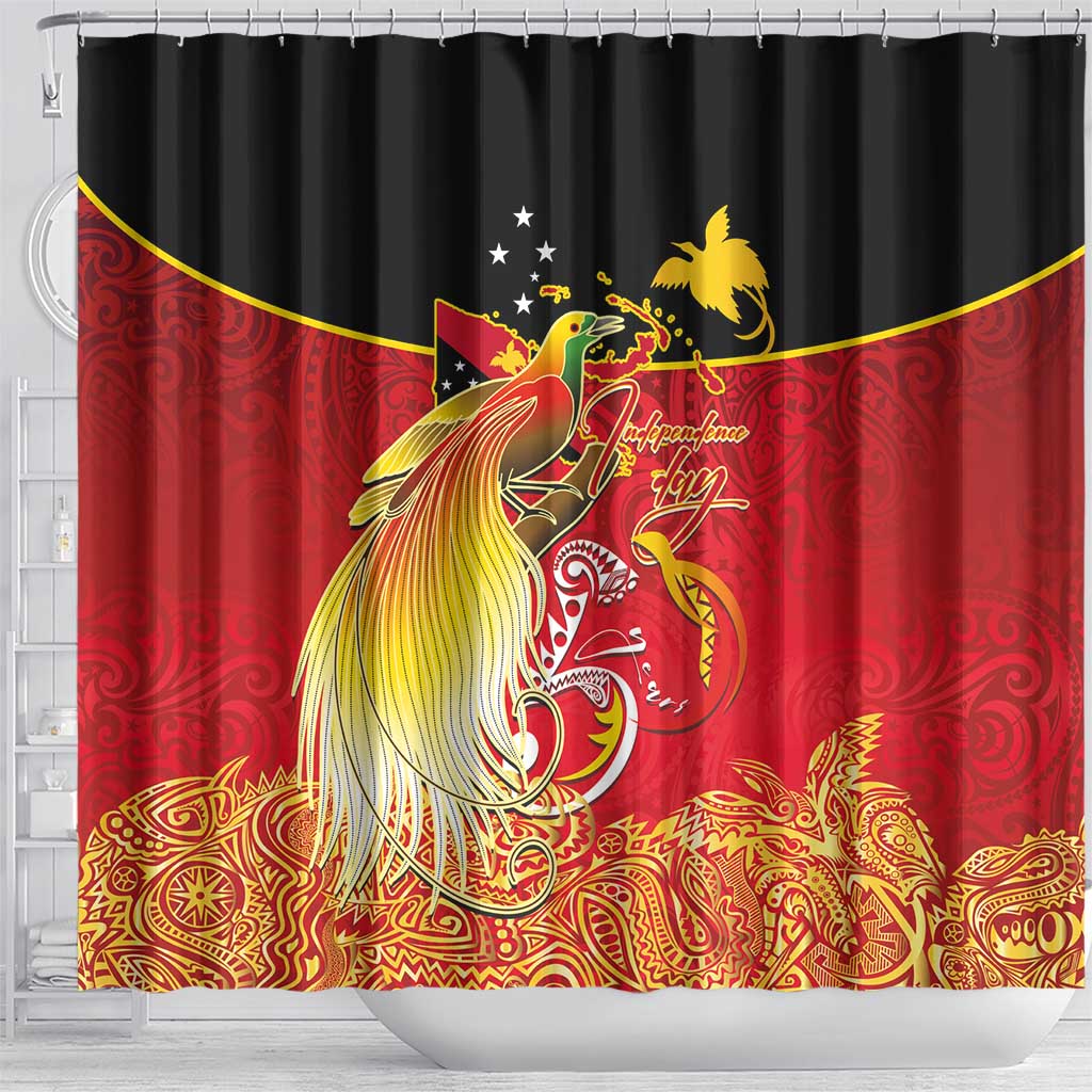 Papua New Guinea Independence Day Shower Curtain Happy Anniversary 50th Bird-of-paradise Melanesian Tattoos - Polynesian Pride
