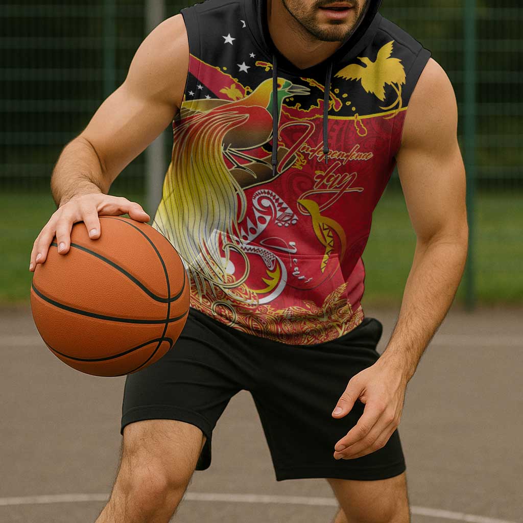 Papua New Guinea Independence Day Sleeveless Hoodie Happy Anniversary 50th Bird-of-paradise Melanesian Tattoos - Polynesian Pride