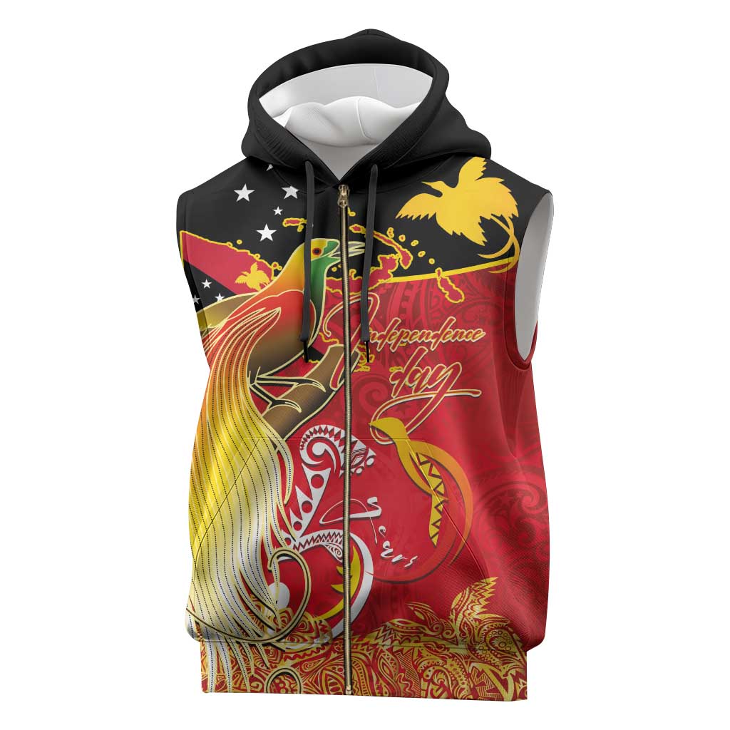 Papua New Guinea Independence Day Sleeveless Zip Hoodie Happy Anniversary 50th Bird-of-paradise Melanesian Tattoos - Polynesian Pride