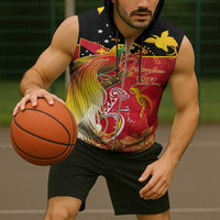 Papua New Guinea Independence Day Sleeveless Zip Hoodie Happy Anniversary 50th Bird-of-paradise Melanesian Tattoos - Polynesian Pride