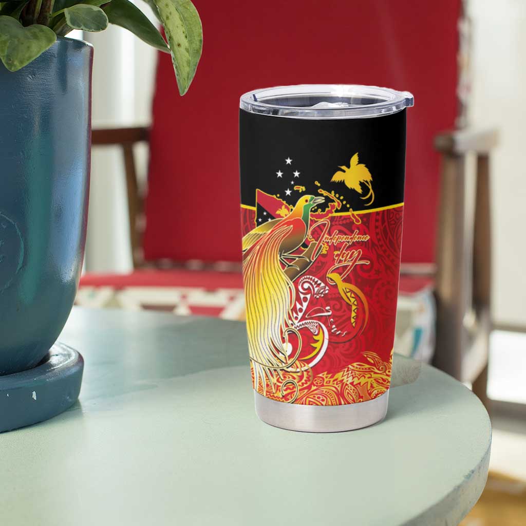 Papua New Guinea Independence Day Tumbler Cup Happy Anniversary 50th Bird-of-paradise Melanesian Tattoos - Polynesian Pride