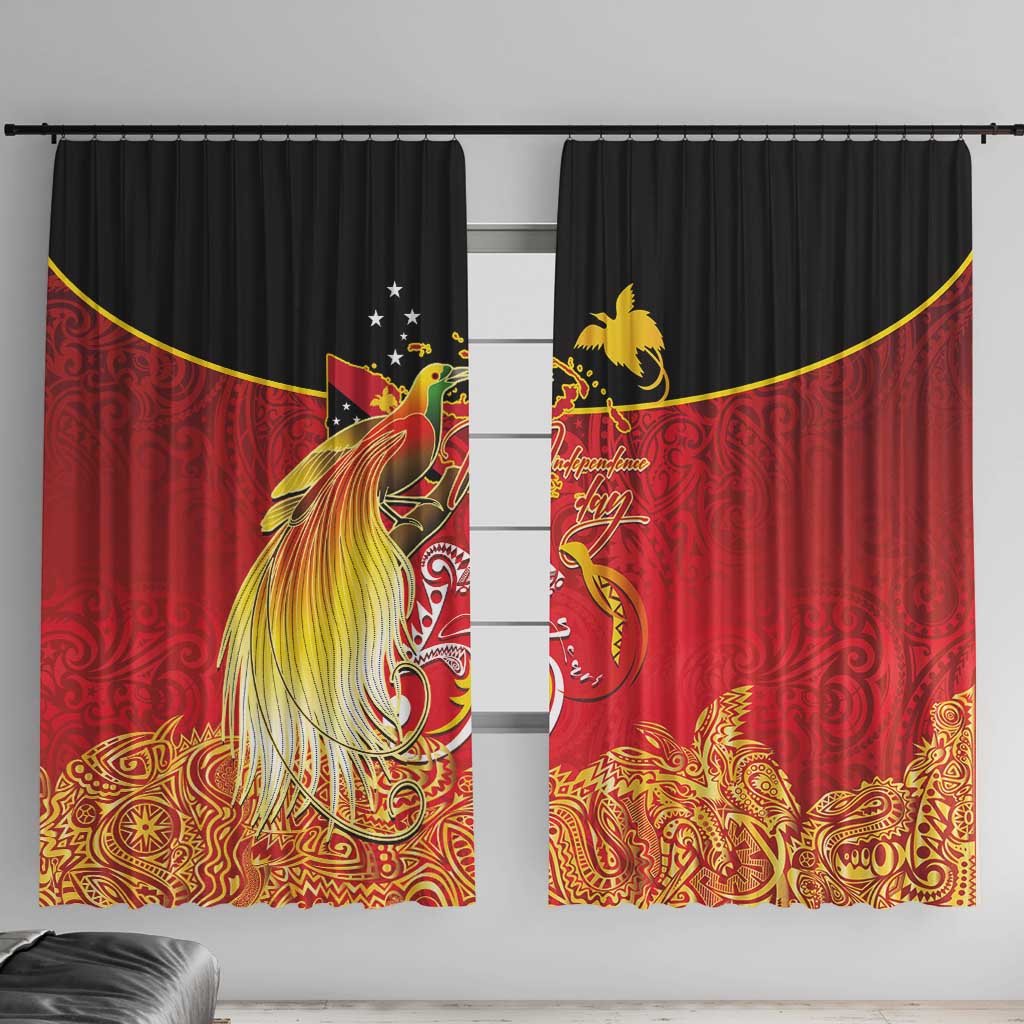 Papua New Guinea Independence Day Window Curtain Happy Anniversary 50th Bird-of-paradise Melanesian Tattoos - Polynesian Pride