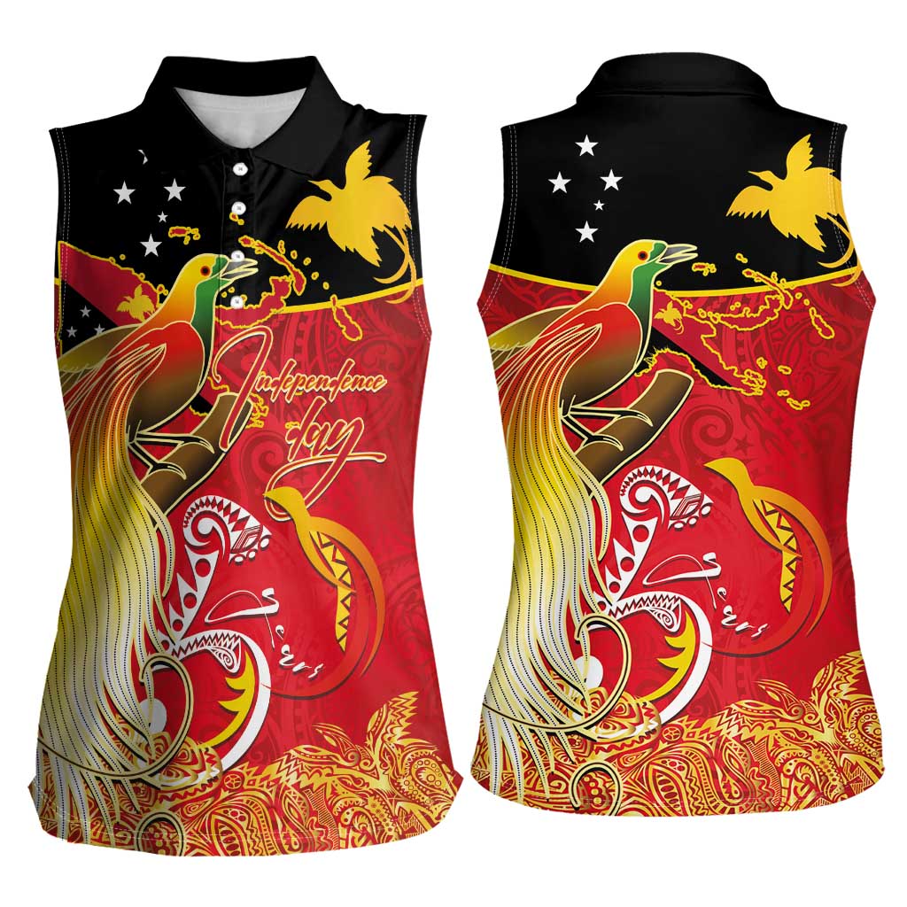 Papua New Guinea Independence Day Women Sleeveless Polo Shirt Happy Anniversary 50th Bird-of-paradise Melanesian Tattoos - Polynesian Pride