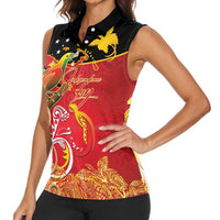 Papua New Guinea Independence Day Women Sleeveless Polo Shirt Happy Anniversary 50th Bird-of-paradise Melanesian Tattoos - Polynesian Pride
