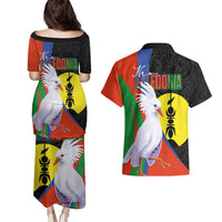 New Caledonia Couples Matching Puletasi and Hawaiian Shirt Kagu Bird and The Seal with Melanesian Culture - Polynesian Pride