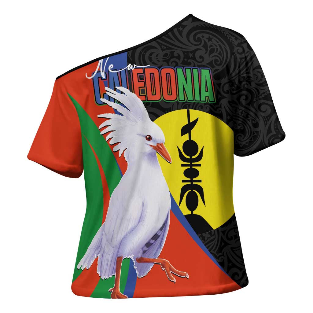 New Caledonia Cross Shoulder Shirt Kagu Bird and The Seal with Melanesian Culture - Polynesian Pride