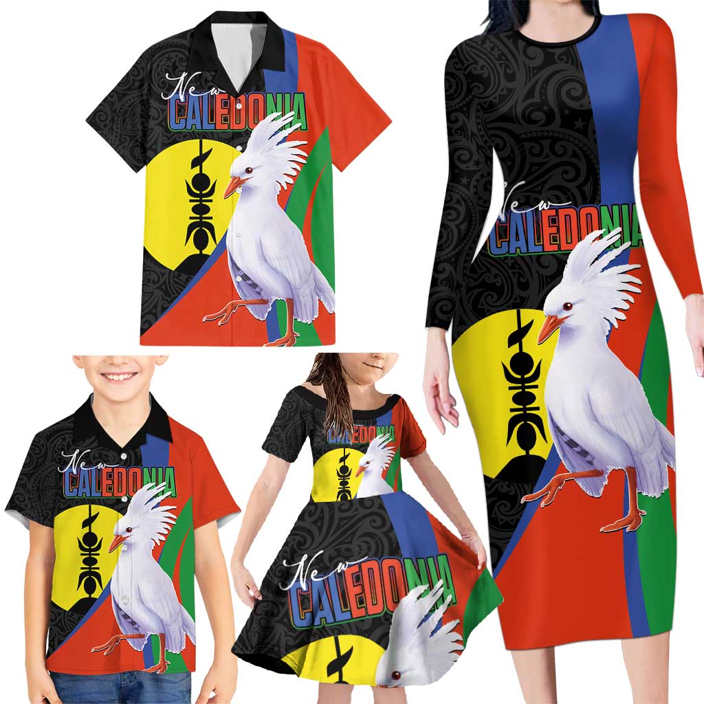 New Caledonia Family Matching Long Sleeve Bodycon Dress and Hawaiian Shirt Kagu Bird and The Seal with Melanesian Culture LT03 - Polynesian Pride