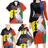 New Caledonia Family Matching Long Sleeve Bodycon Dress and Hawaiian Shirt Kagu Bird and The Seal with Melanesian Culture LT03 - Polynesian Pride