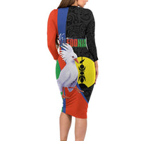 New Caledonia Family Matching Long Sleeve Bodycon Dress and Hawaiian Shirt Kagu Bird and The Seal with Melanesian Culture LT03 - Polynesian Pride