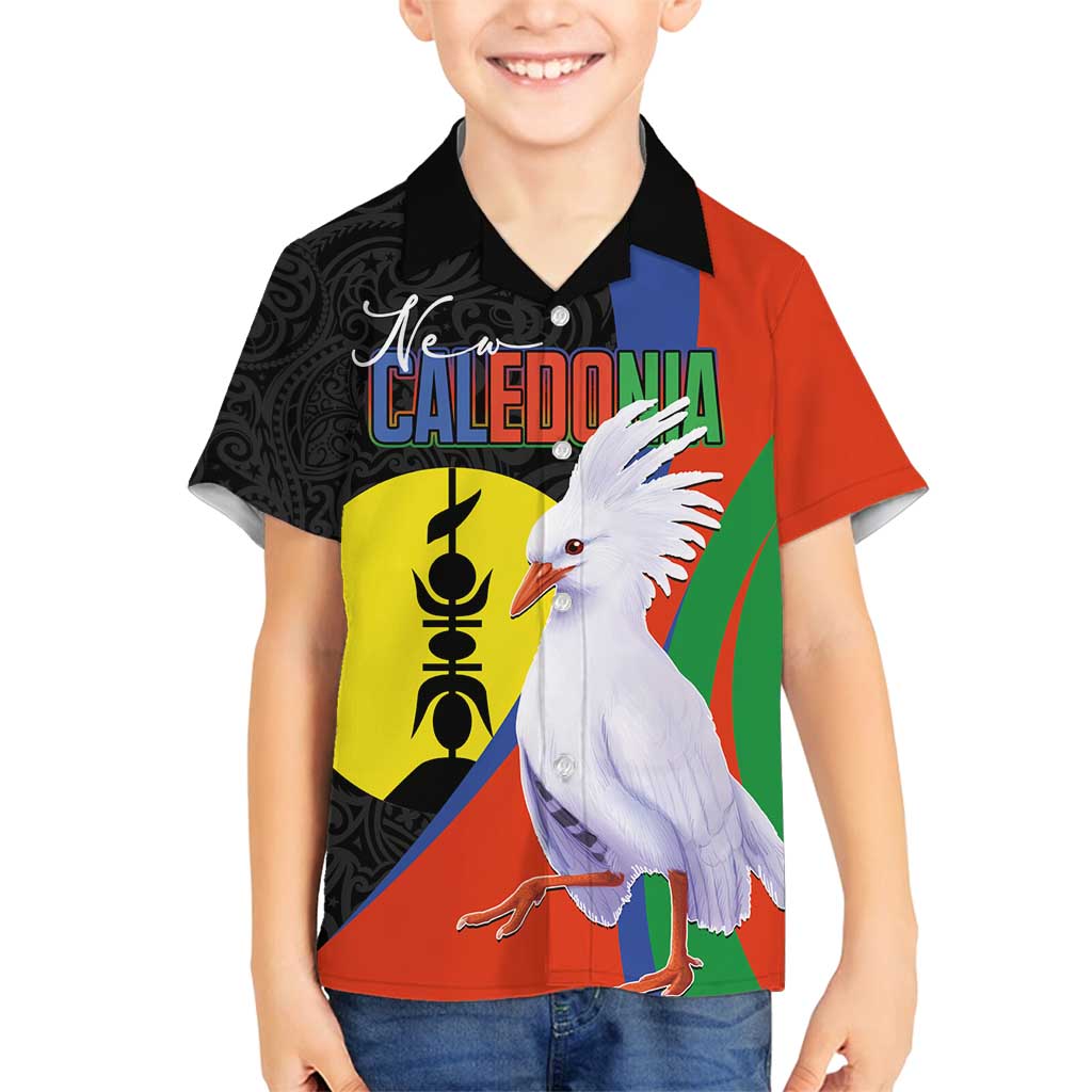 New Caledonia Family Matching Long Sleeve Bodycon Dress and Hawaiian Shirt Kagu Bird and The Seal with Melanesian Culture LT03 Son's Shirt Black - Polynesian Pride