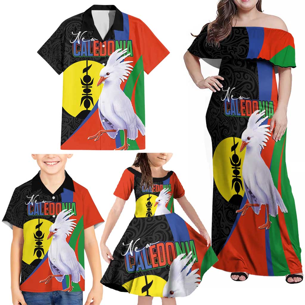 New Caledonia Family Matching Off Shoulder Maxi Dress and Hawaiian Shirt Kagu Bird and The Seal with Melanesian Culture - Polynesian Pride