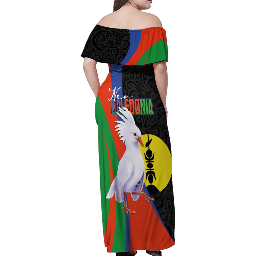 New Caledonia Family Matching Off Shoulder Maxi Dress and Hawaiian Shirt Kagu Bird and The Seal with Melanesian Culture - Polynesian Pride