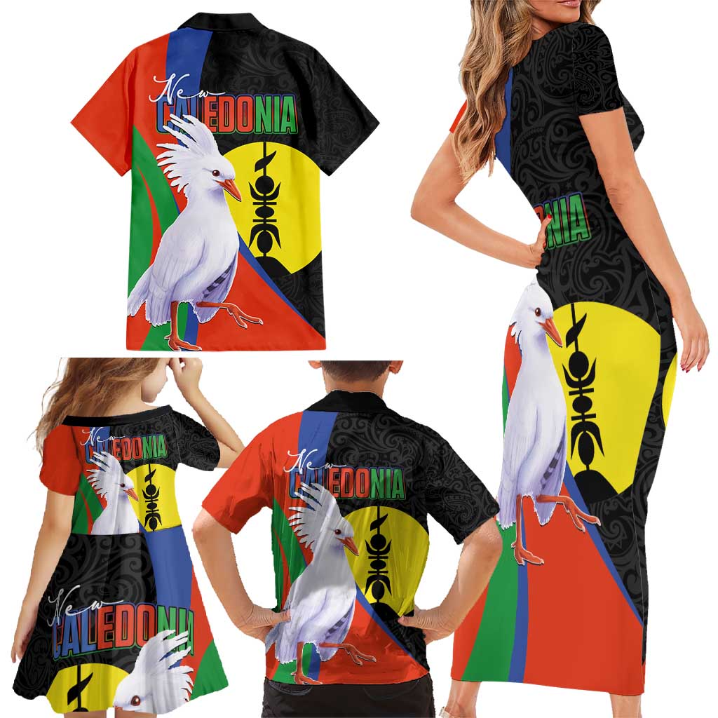 New Caledonia Family Matching Short Sleeve Bodycon Dress and Hawaiian Shirt Kagu Bird and The Seal with Melanesian Culture - Polynesian Pride