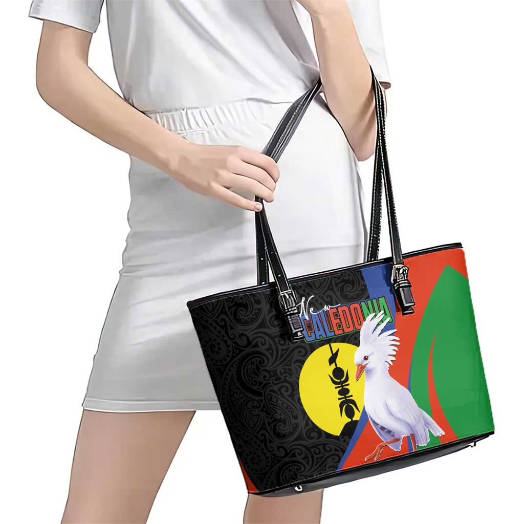 New Caledonia Leather Tote Bag Kagu Bird and The Seal with Melanesian Culture - Polynesian Pride