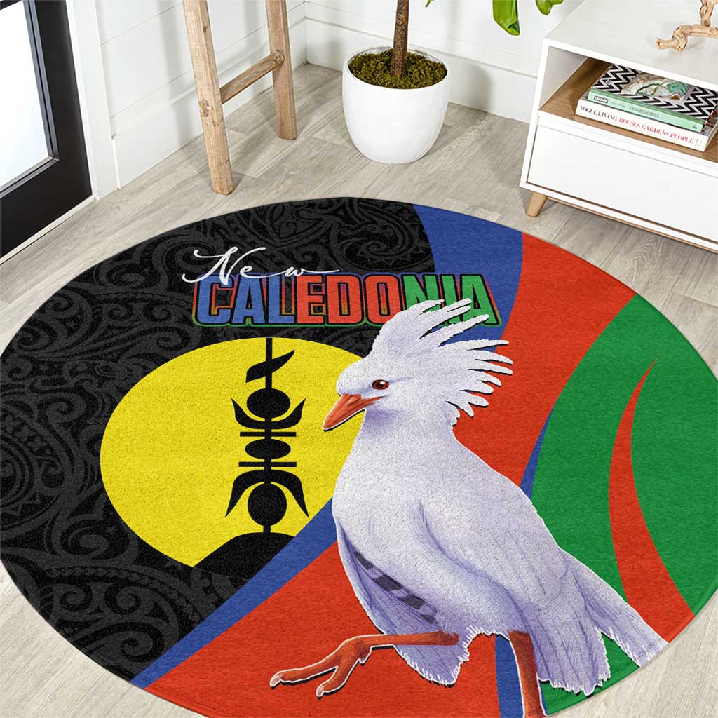 New Caledonia Round Carpet Kagu Bird and The Seal with Melanesian Culture - Polynesian Pride
