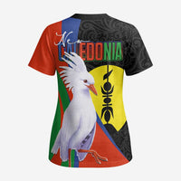 New Caledonia Scrub Top Kagu Bird and The Seal with Melanesian Culture - Polynesian Pride