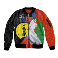 New Caledonia Sleeve Zip Bomber Jacket Kagu Bird and The Seal with Melanesian Culture - Polynesian Pride