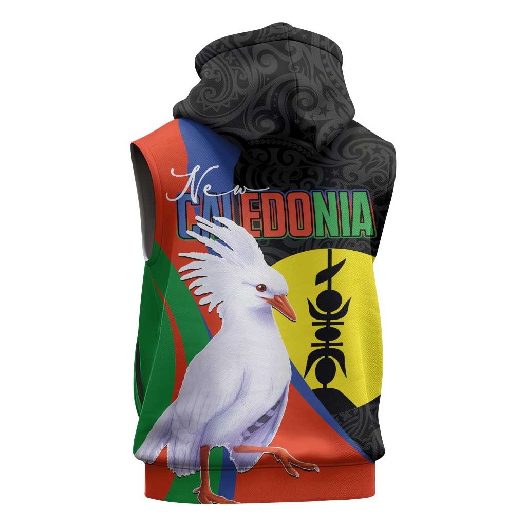 New Caledonia Sleeveless Hoodie Kagu Bird and The Seal with Melanesian Culture - Polynesian Pride