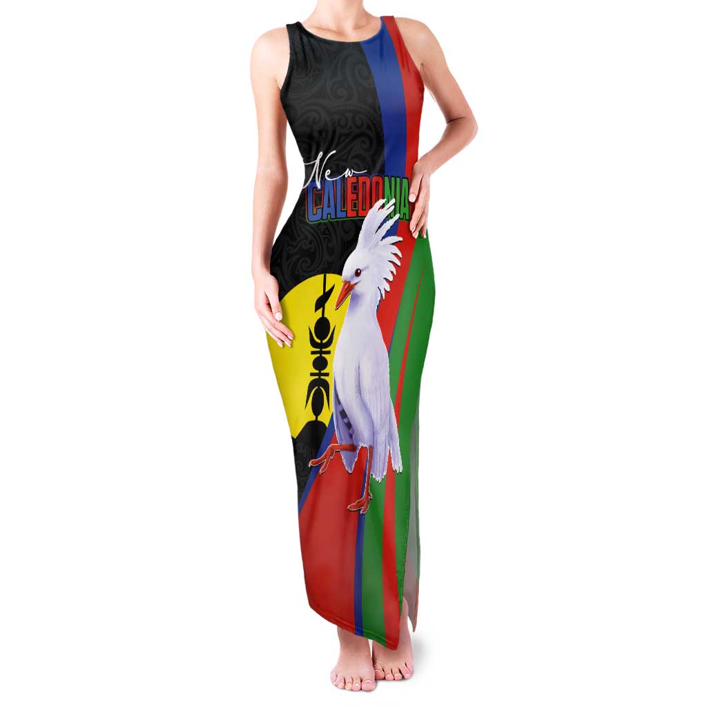 New Caledonia Tank Maxi Dress Kagu Bird and The Seal with Melanesian Culture - Polynesian Pride