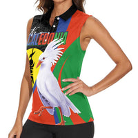 New Caledonia Women Sleeveless Polo Shirt Kagu Bird and The Seal with Melanesian Culture - Polynesian Pride