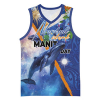 Marshall Islands Manit Day Basketball Jersey Grunge National Flag with Whales and Tribal Tattoos - Polynesian Pride