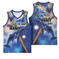 Marshall Islands Manit Day Basketball Jersey Grunge National Flag with Whales and Tribal Tattoos - Polynesian Pride