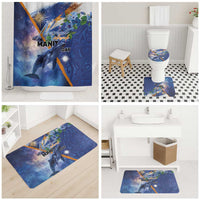 Marshall Islands Manit Day Bathroom Set Grunge National Flag with Whales and Tribal Tattoos - Polynesian Pride