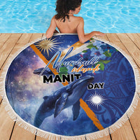 Marshall Islands Manit Day Beach Blanket Grunge National Flag with Whales and Tribal Tattoos - Polynesian Pride