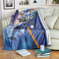 Marshall Islands Manit Day Blanket Grunge National Flag with Whales and Tribal Tattoos - Polynesian Pride