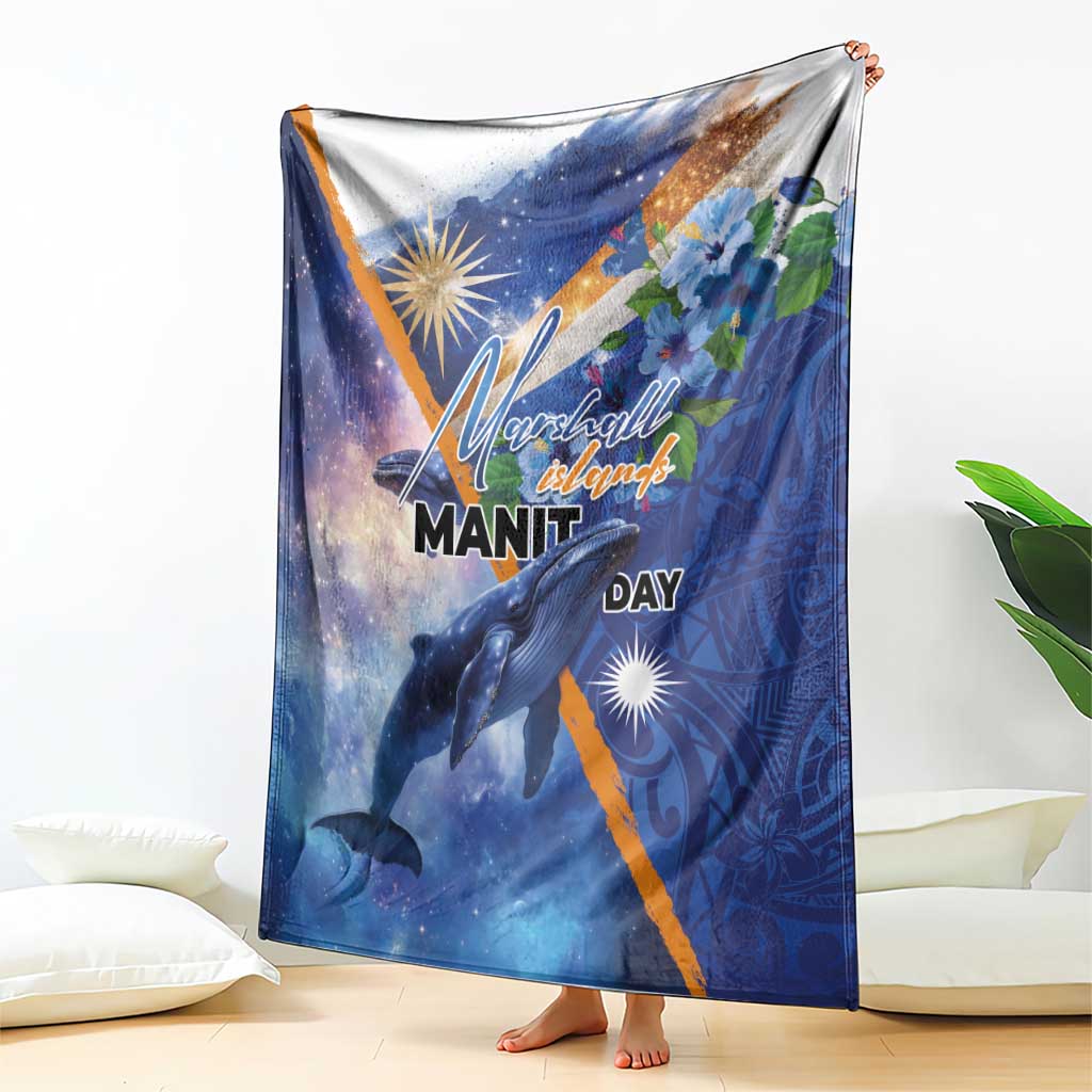 Marshall Islands Manit Day Blanket Grunge National Flag with Whales and Tribal Tattoos - Polynesian Pride