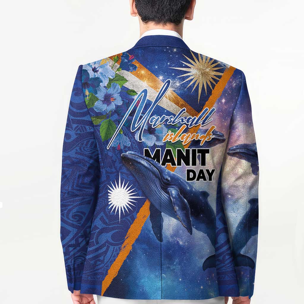 Marshall Islands Manit Day Blazer Grunge National Flag with Whales and Tribal Tattoos - Polynesian Pride