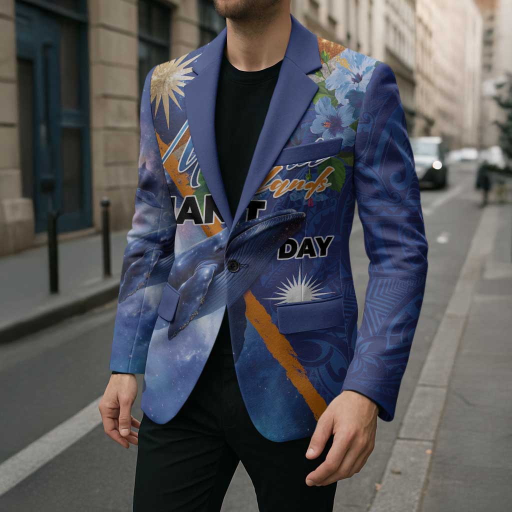 Marshall Islands Manit Day Blazer Grunge National Flag with Whales and Tribal Tattoos - Polynesian Pride