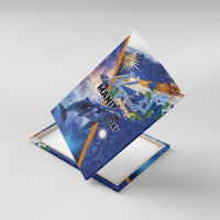 Marshall Islands Manit Day Canvas Wall Art Grunge National Flag with Whales and Tribal Tattoos - Polynesian Pride