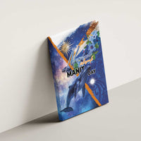 Marshall Islands Manit Day Canvas Wall Art Grunge National Flag with Whales and Tribal Tattoos - Polynesian Pride