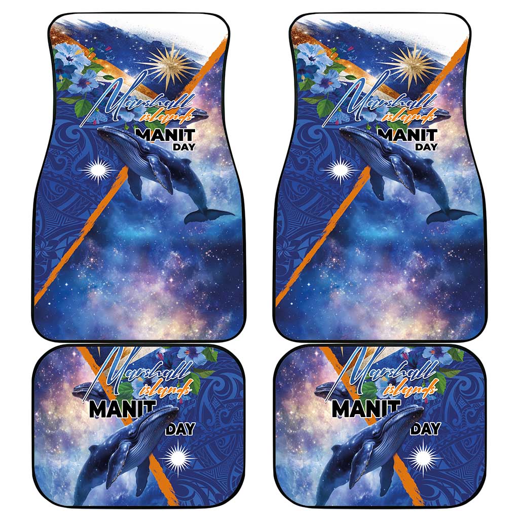 Marshall Islands Manit Day Car Mats Grunge National Flag with Whales and Tribal Tattoos - Polynesian Pride