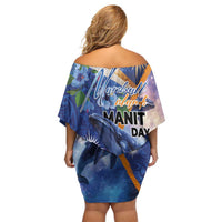 Marshall Islands Manit Day Family Matching Off Shoulder Short Dress and Hawaiian Shirt Grunge National Flag with Whales and Tribal Tattoos - Polynesian Pride